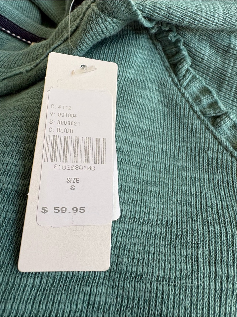 Pilcro Ruffled Raglan Thermal top blue green